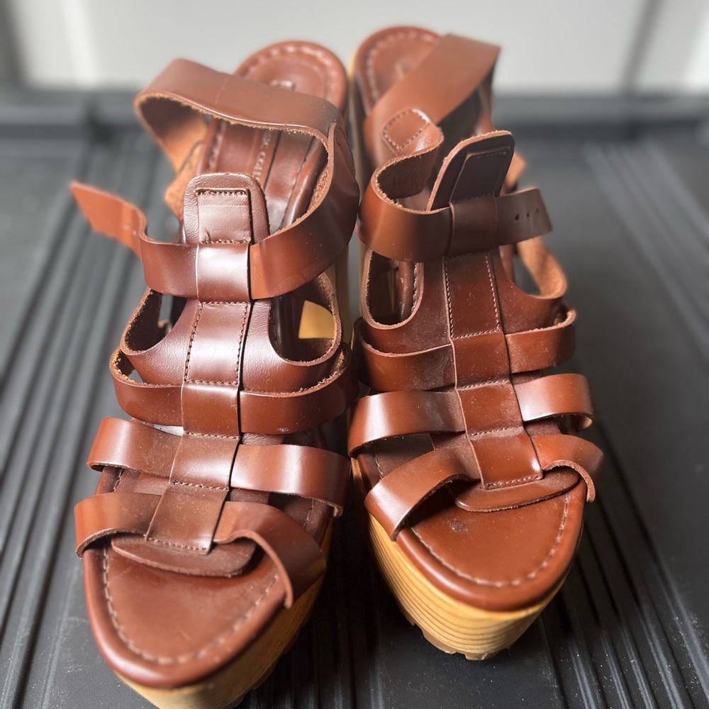 Zara Chestnut Leather Strappy Sandals